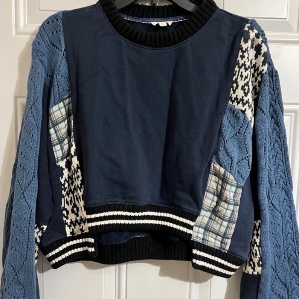 Pilcro Navy and Blue Patchwork Sweater Anthropologie
